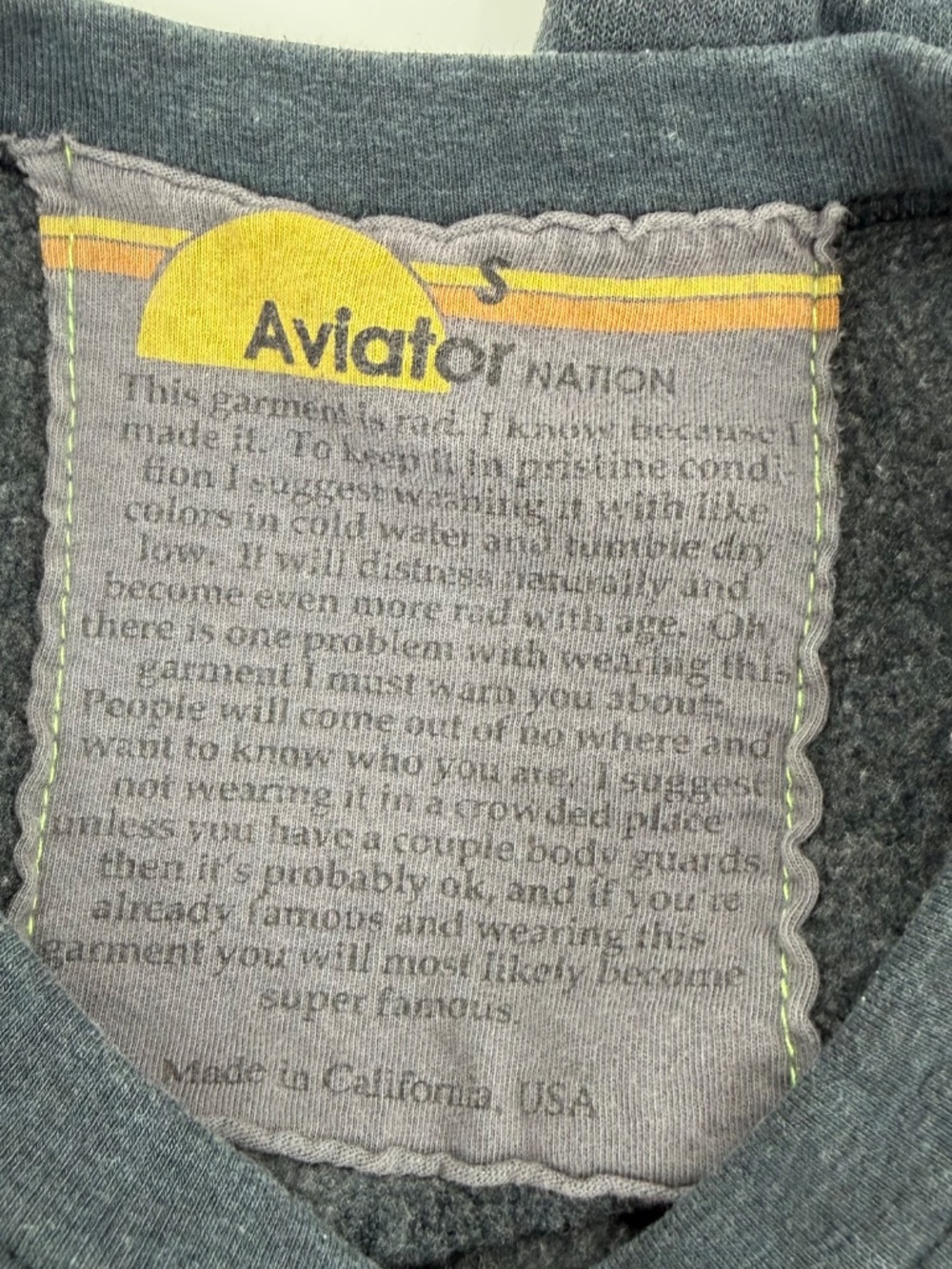 Aviator Nation Sweatshirt Women Small Gray Faded Black Lightning Bolt Pullover - Picture 7 of 10